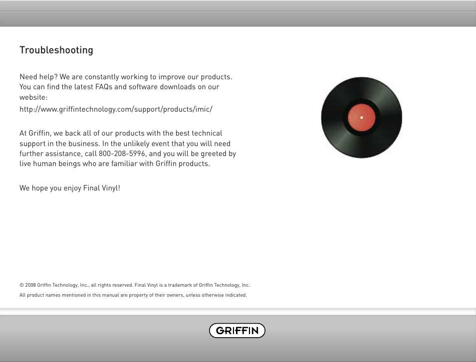 Troubleshooting | Griffin Technology Final Vinyl 2.5 User Manual | Page 17 / 17