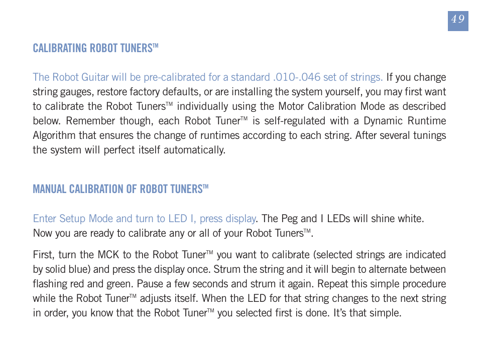 Calibrating robot tuners, Manual calibration of robot tuners | Gibson Guitars 1550-07 GUS User Manual | Page 51 / 63