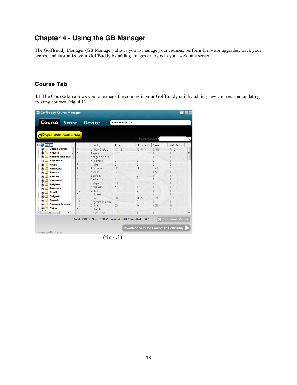 Chapter 4 - using the gb manager | Golf Buddy GolfBuddy Pro User Manual | Page 13 / 29
