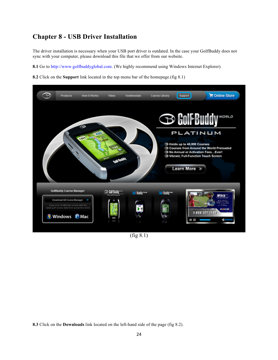 Chapter 8 - usb driver installation | Golf Buddy GolfBuddy Pro User Manual | Page 24 / 29