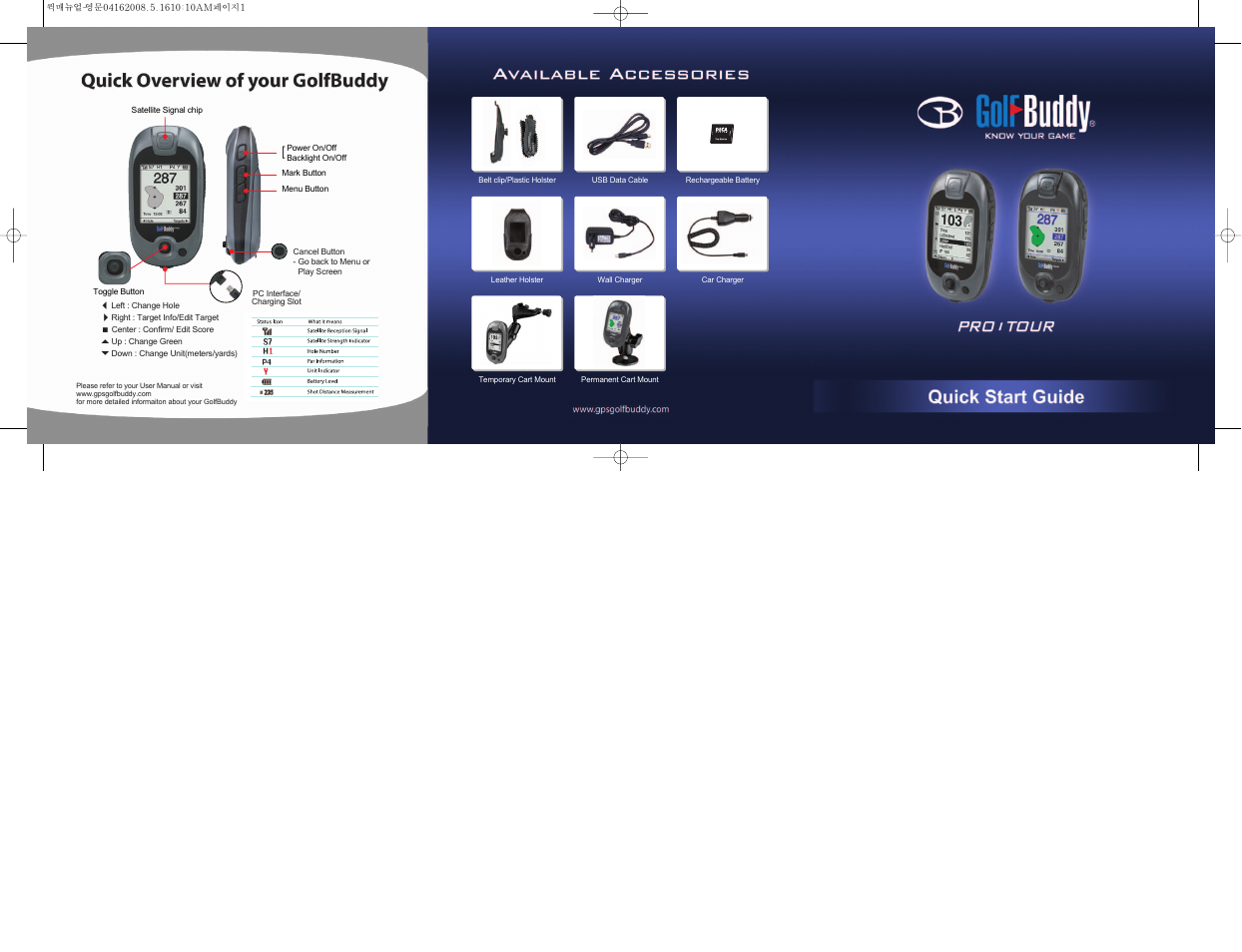Golf Buddy GolfBuddy Tour User Manual | 2 pages