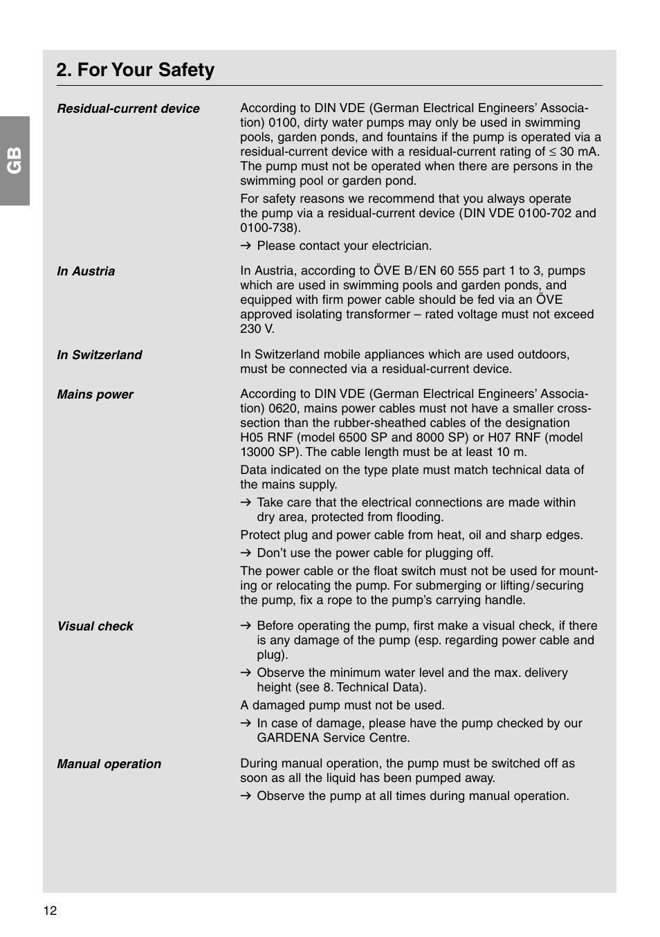 Gb 2. for your safety | Gardena 8000S SP User Manual | Page 3 / 10