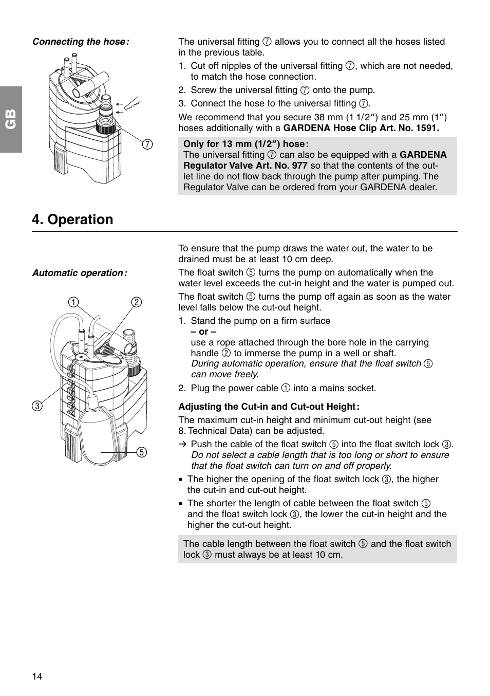 Operation | Gardena 8000S SP User Manual | Page 5 / 10