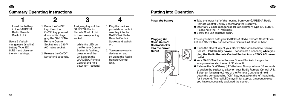 Putting into operation, Summary operating instructions | Gardena 7875 User Manual | Page 4 / 11