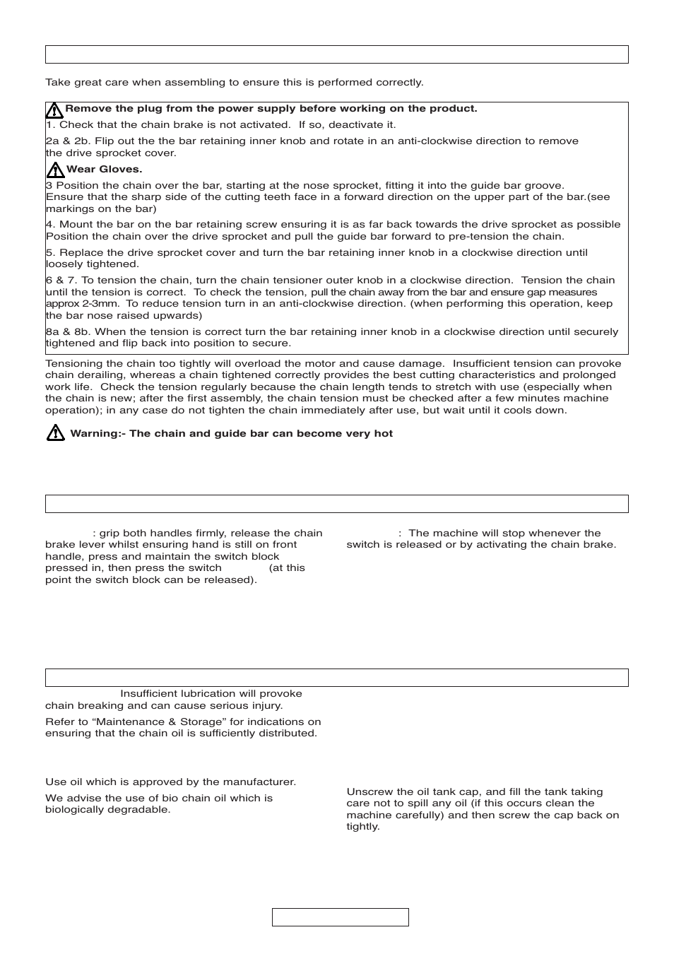 D. assembly / disassembly, English - 6 e. start-up and stopping, F. bar and chain lubrication | Gardena EN61000-3-2 User Manual | Page 16 / 21