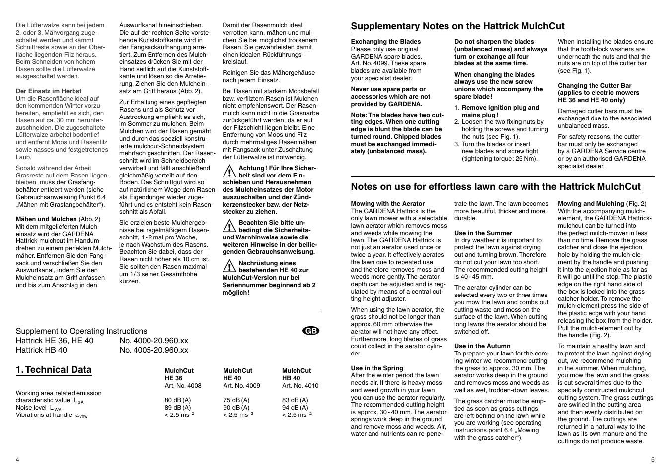 Gardena Lawn Mower HE36 User Manual | Page 13 / 14