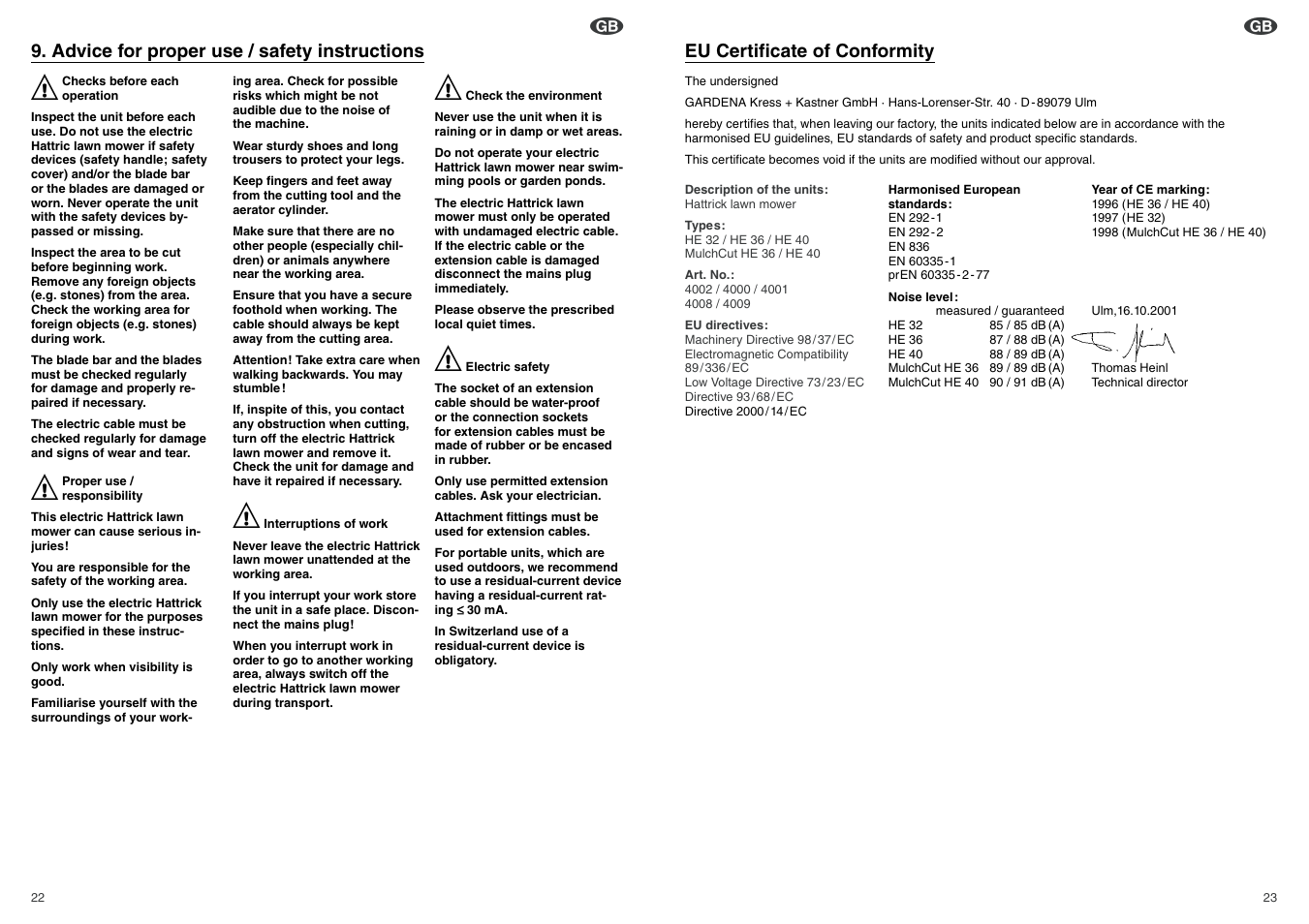 Gardena Lawn Mower HE36 User Manual | Page 8 / 14