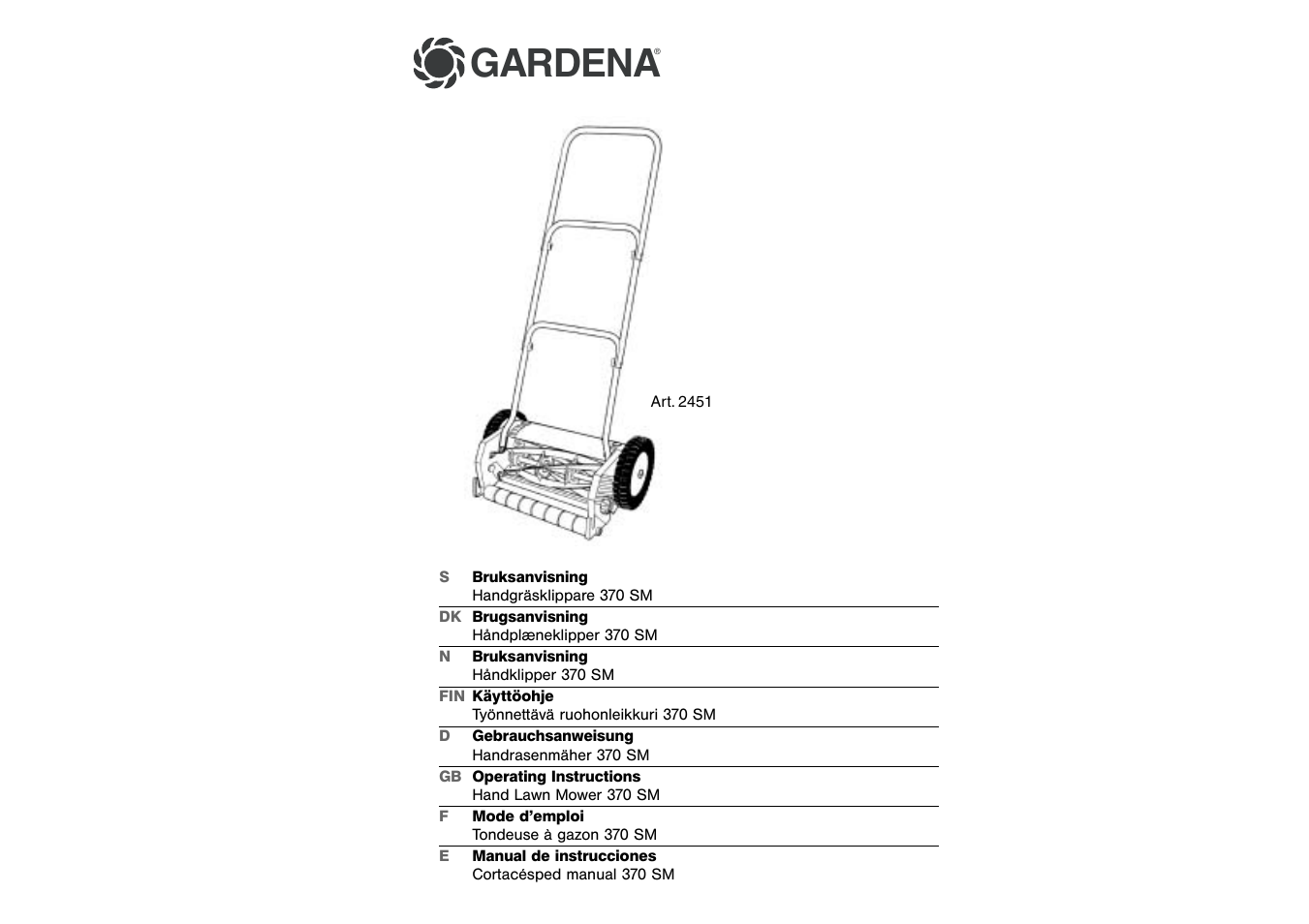 Gardena Hand Lawn Mower 370 SM User Manual | 6 pages