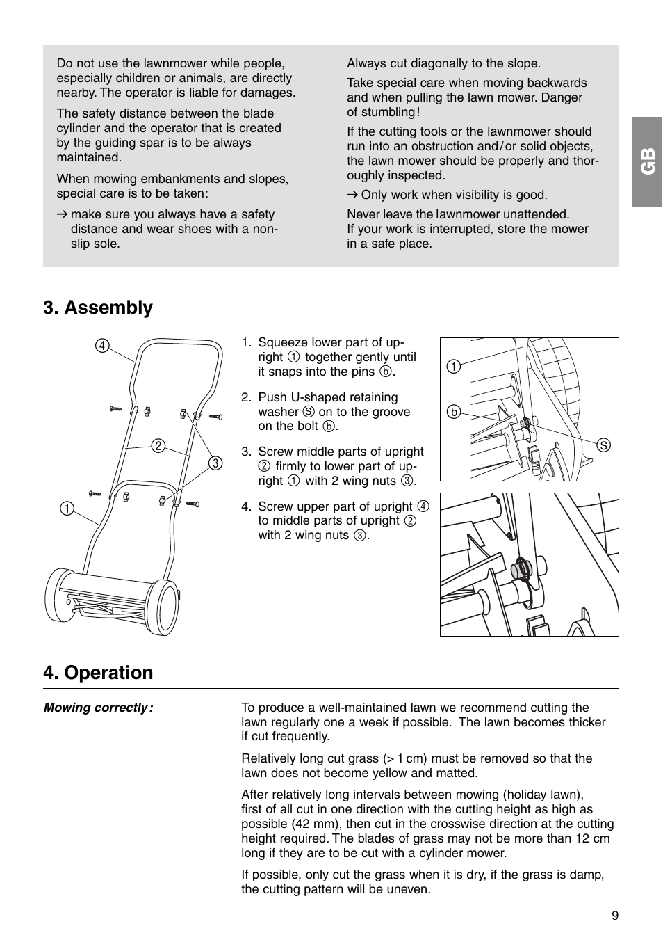 Assembly, Operation, 1b z | Gardena 380 User Manual | Page 3 / 8