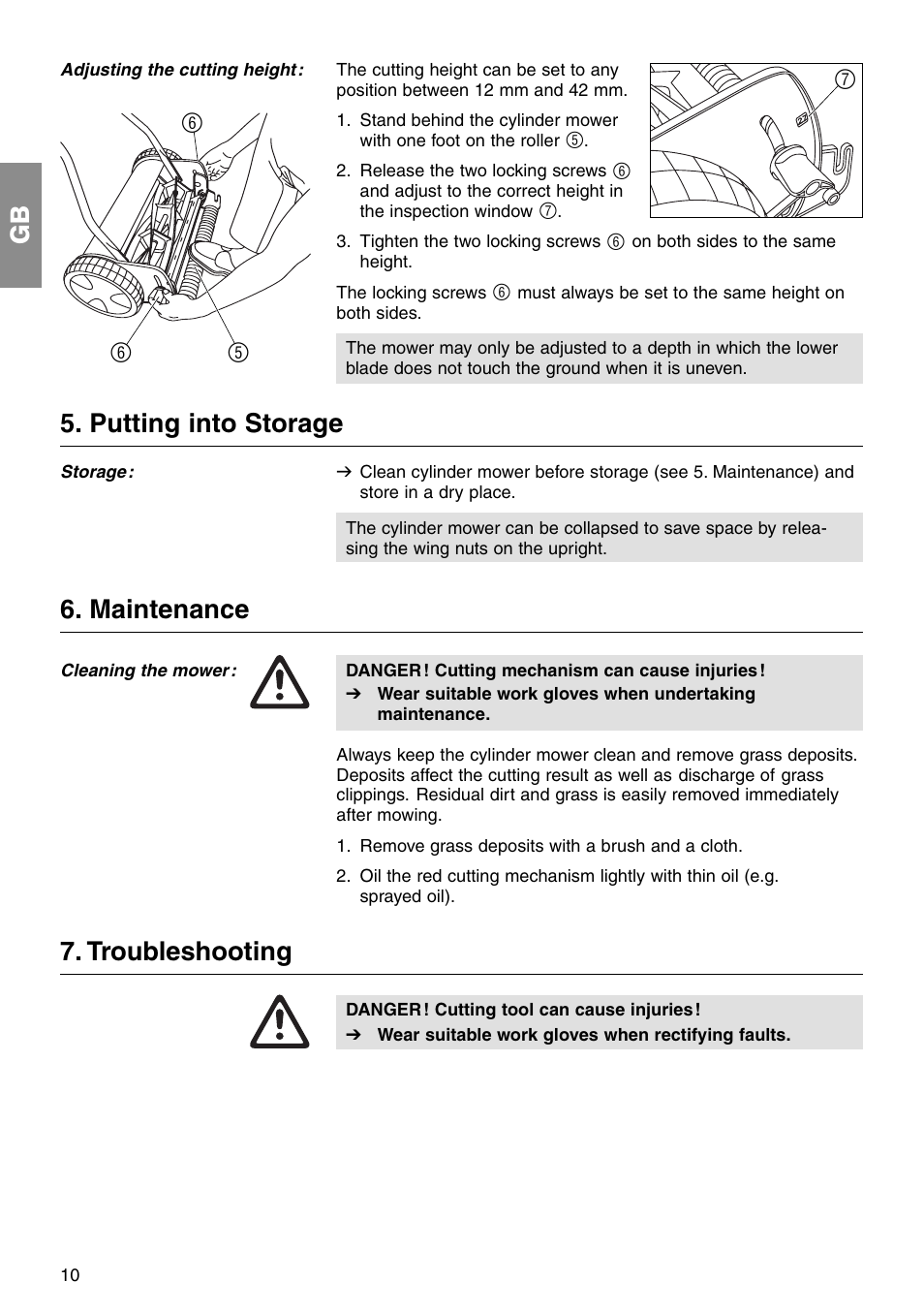 Putting into storage, Maintenance, Troubleshooting | Gardena 380 User Manual | Page 4 / 8