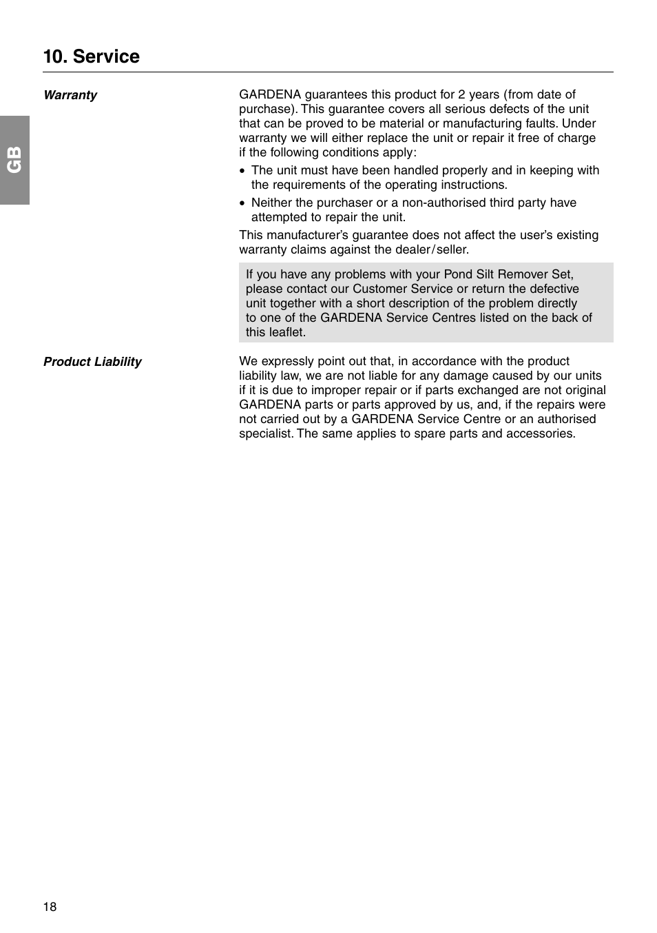 Service | Gardena 7940 User Manual | Page 9 / 10