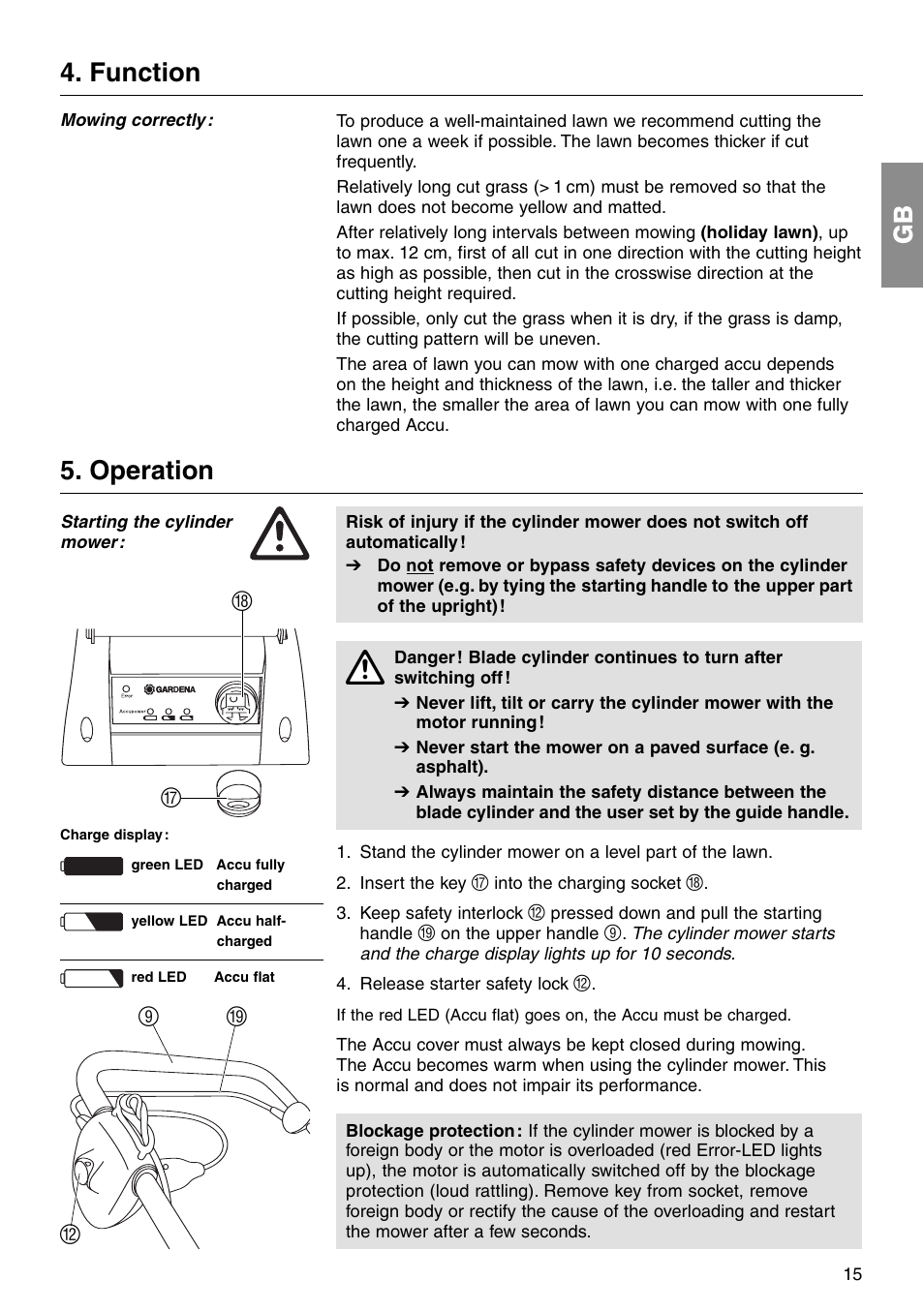 Gb 4. function, Operation, 9b i g h | Gardena 380 AC User Manual | Page 5 / 13