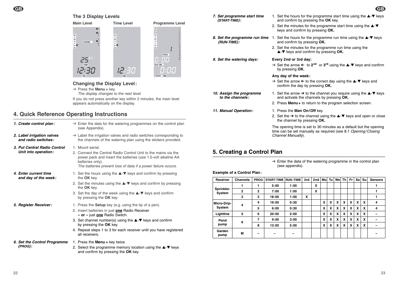 Quick reference operating instructions, Creating a control plan | Gardena 1243 User Manual | Page 4 / 12