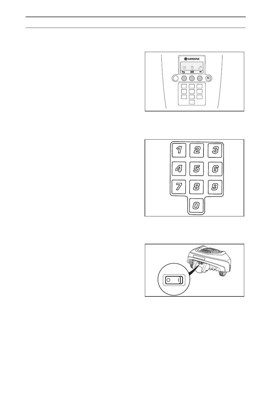 Control panel, 2 multi-choice buttons, 3 numbers | 4 main switch | Gardena Robitc Lawn Mower R40Li User Manual | Page 38 / 70