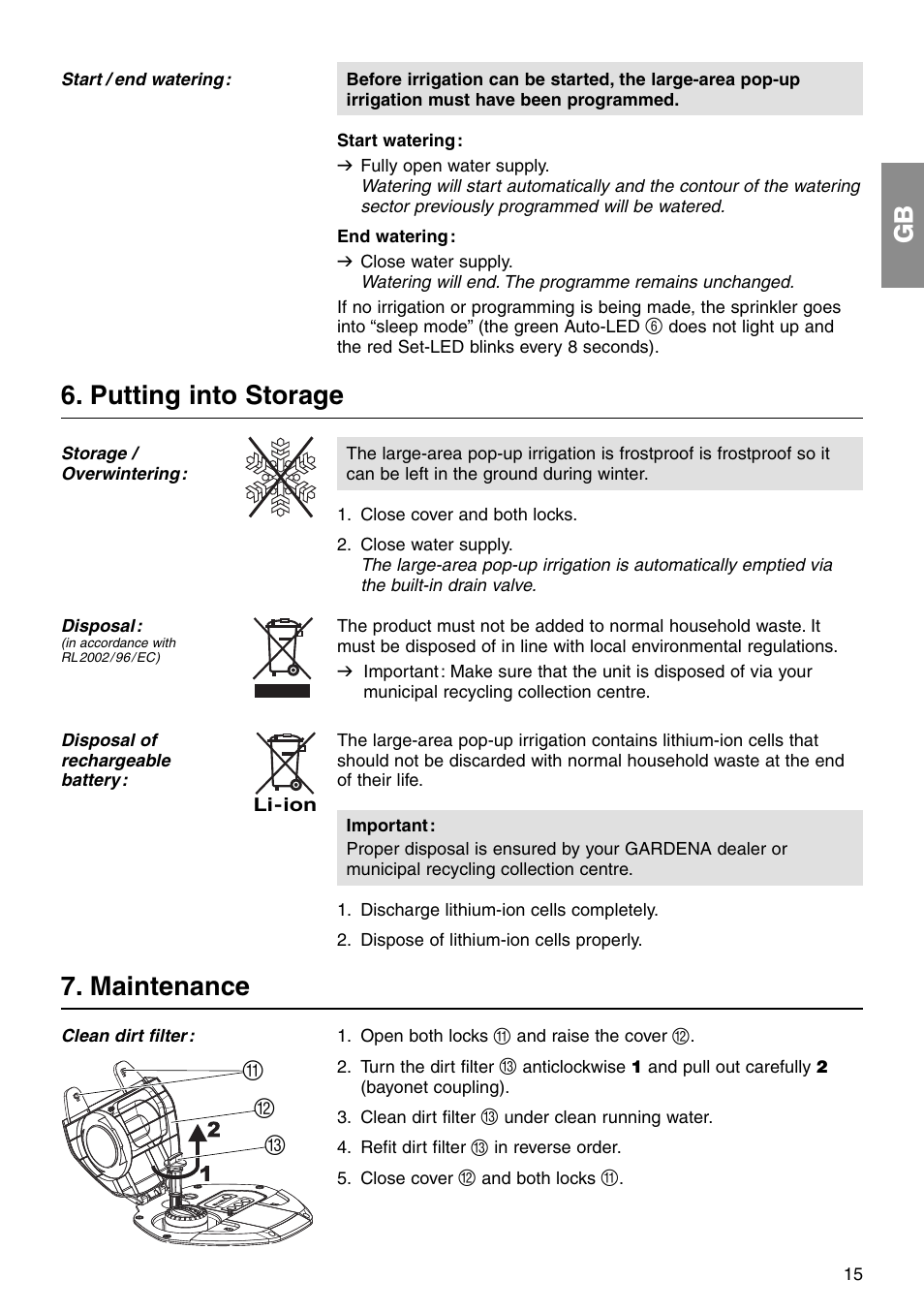 Putting into storage, Maintenance, Ab c | Gardena Aqua Contour Automatic Art. 1559 User Manual | Page 6 / 12