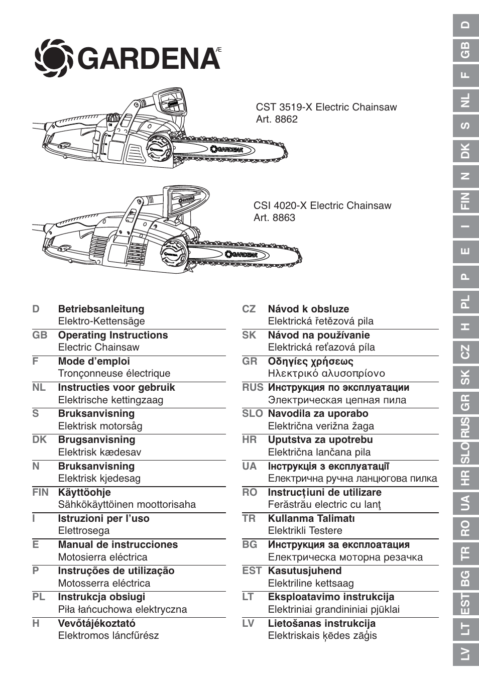 Gardena Electric Chainsaw CSI4020-X User Manual | 21 pages