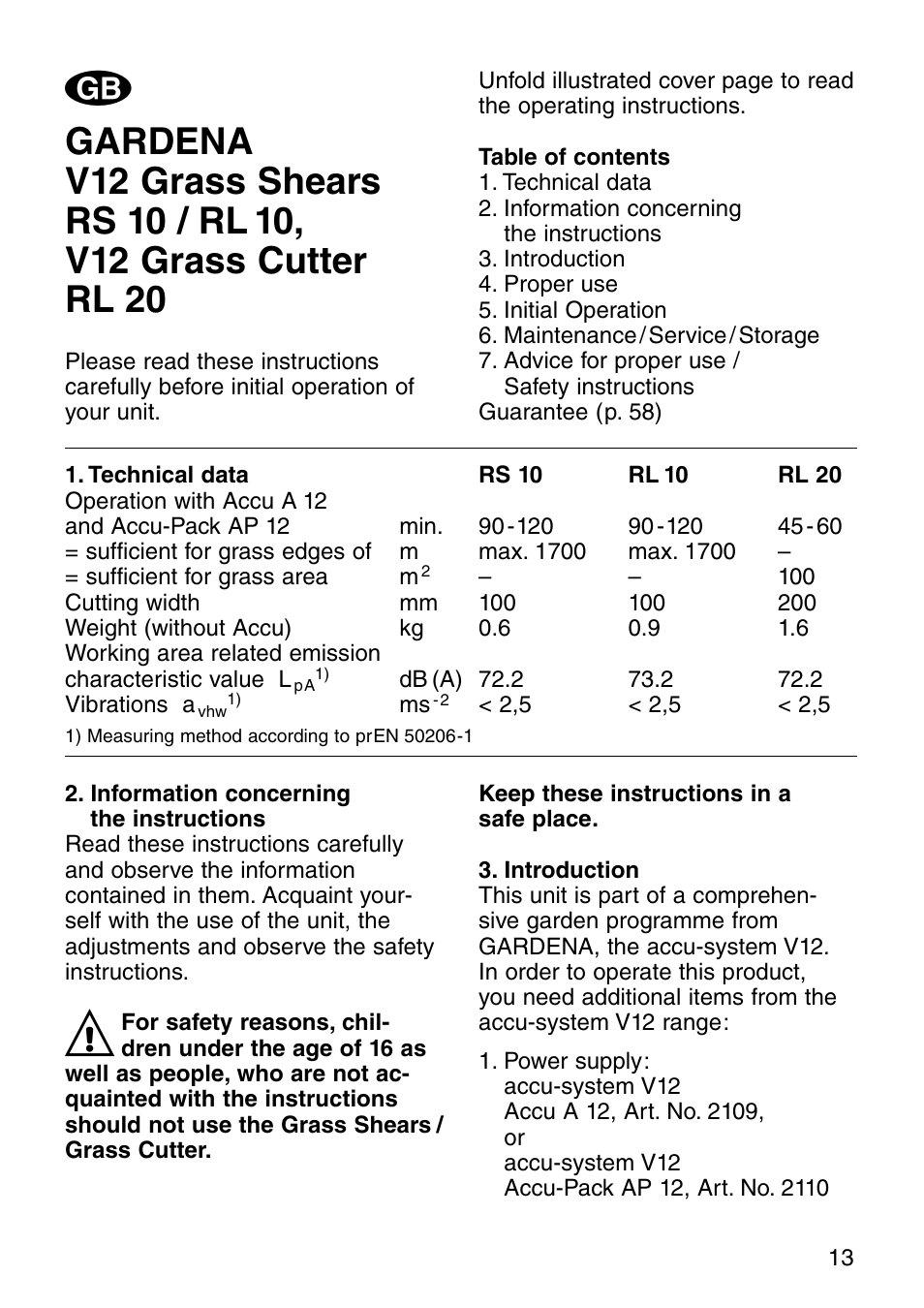 Gardena accu-system V12 RL 10 User Manual | Page 2 / 11
