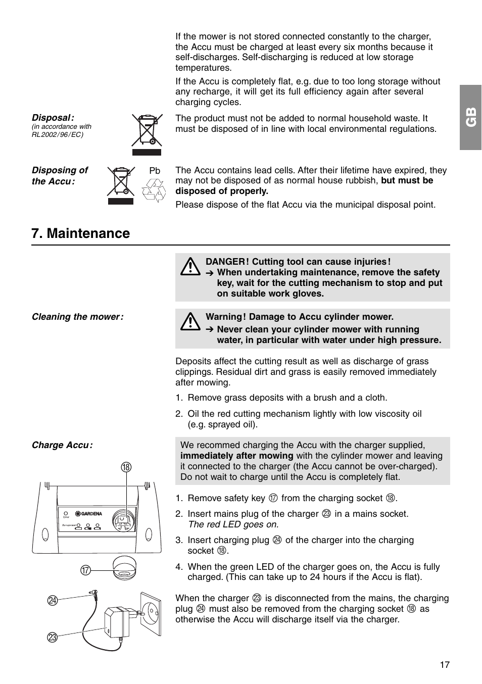 Maintenance, Gh n m | Gardena ART 4026 380 AC User Manual | Page 7 / 13
