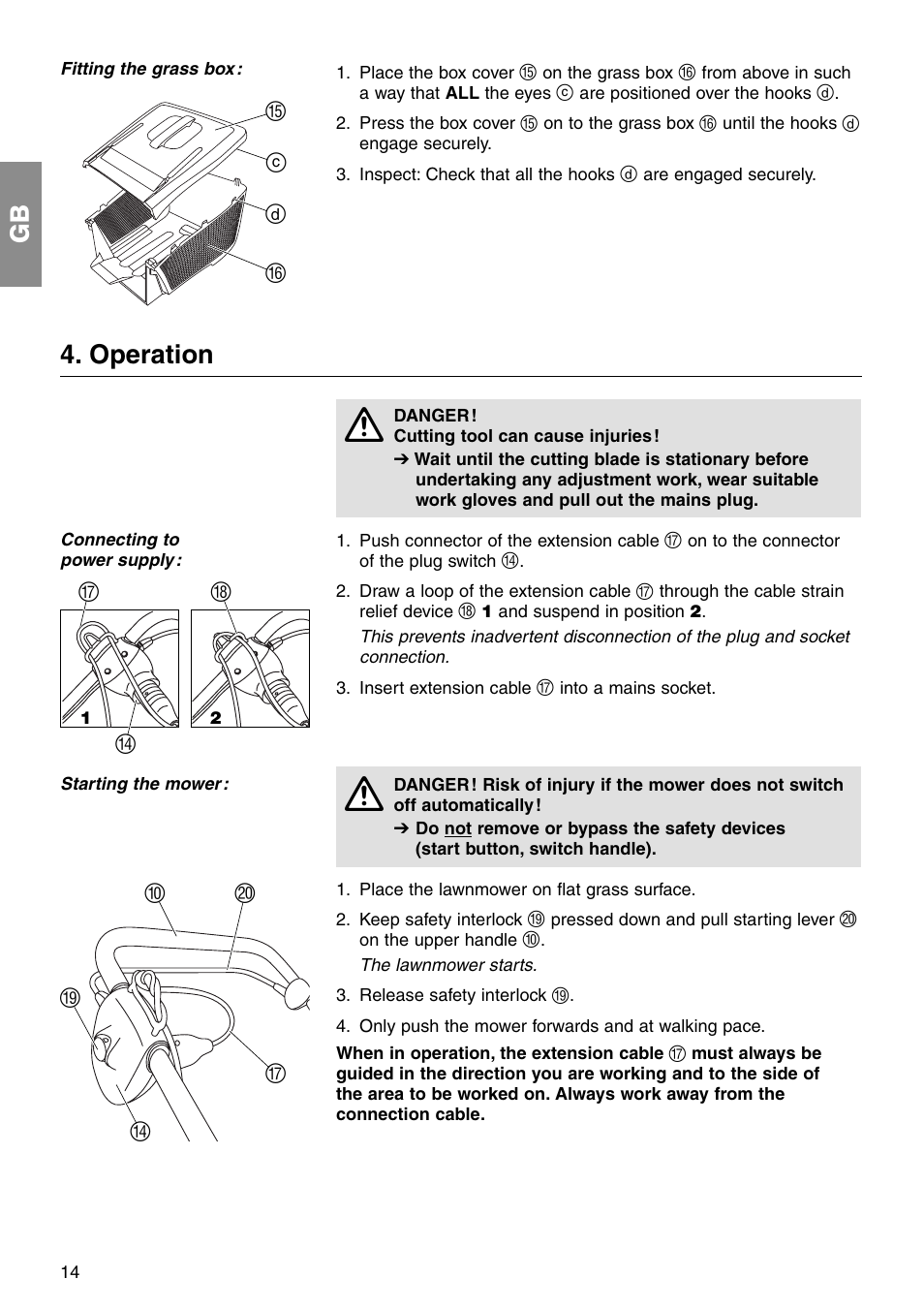 Operation, Gh d, 0i d g j | Gardena 34 E User Manual | Page 5 / 12
