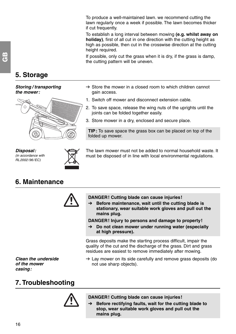 Storage, Maintenance, Troubleshooting | Gardena 34 E User Manual | Page 7 / 12