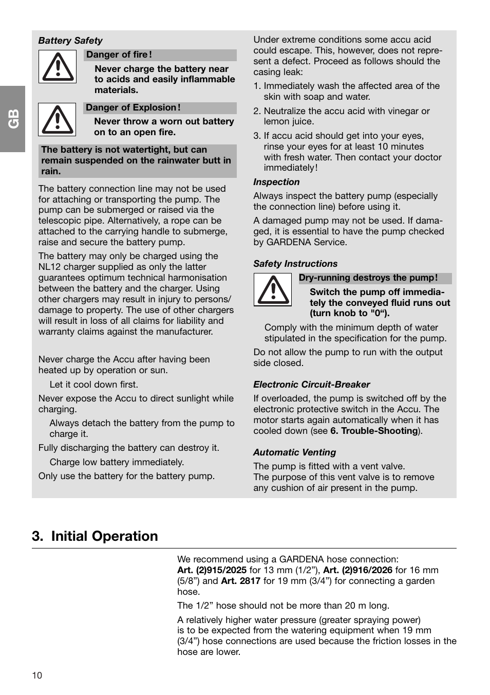 Initial operation | Gardena 1500/1 Art. 1498 User Manual | Page 3 / 11
