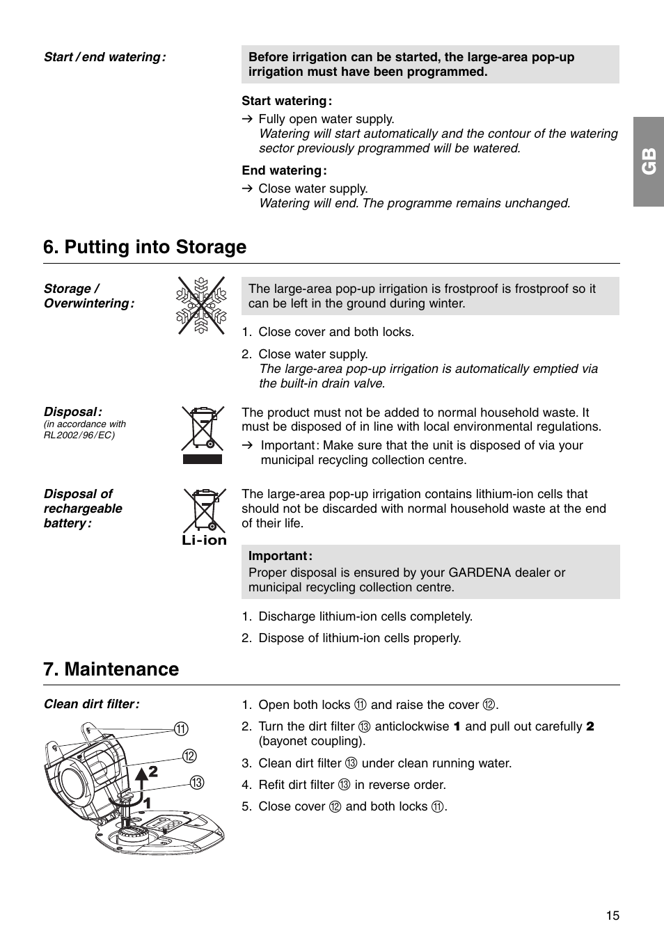 Putting into storage, Maintenance, Ab c | Gardena AquaContour automatic Pop-up 1559 User Manual | Page 6 / 12