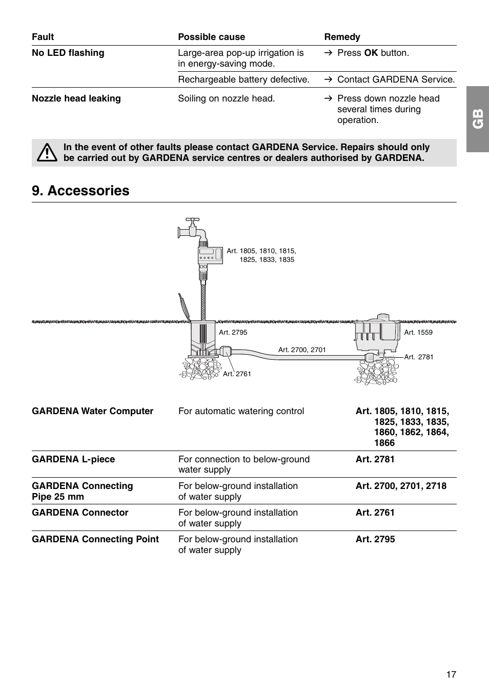 Accessories | Gardena AquaContour automatic Pop-up 1559 User Manual | Page 8 / 12