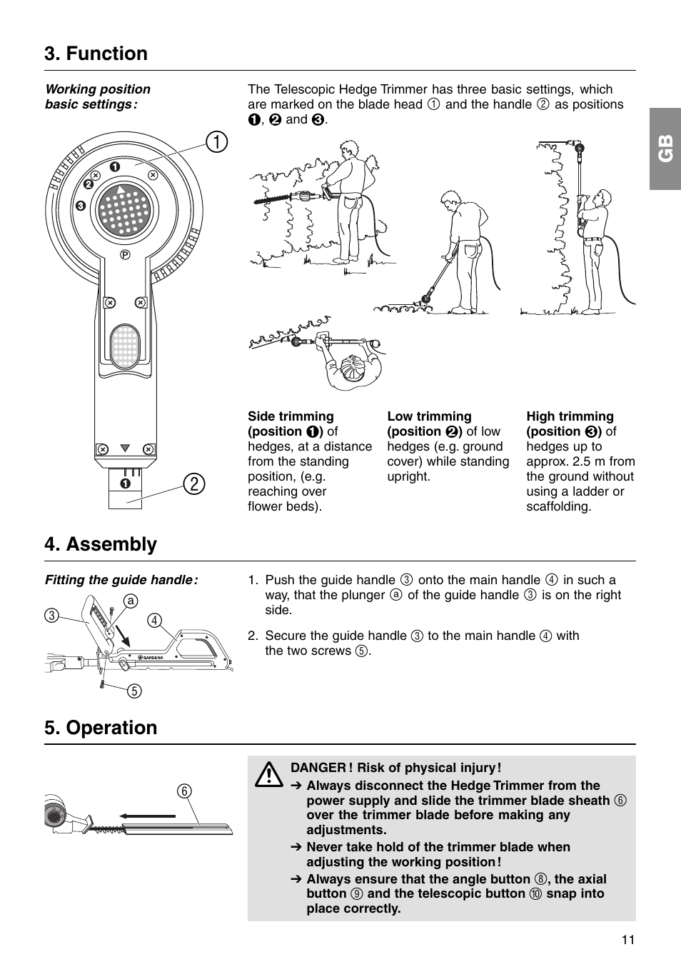 Function, Assembly, Operation | 34 a 5 6 | Gardena THS 400 User Manual | Page 4 / 11