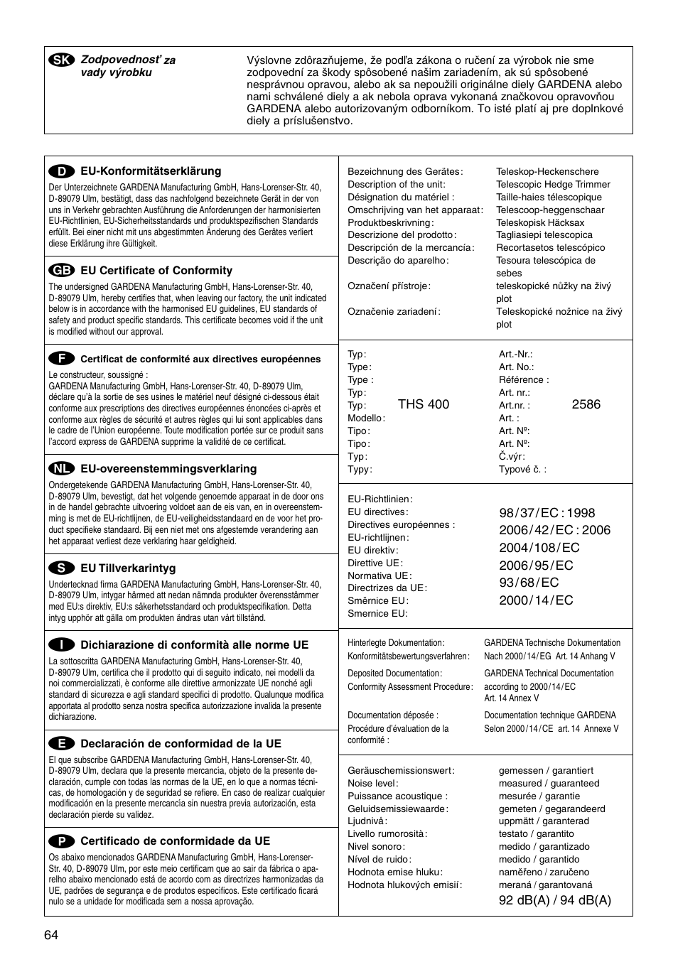 Gardena THS 400 User Manual | Page 9 / 11