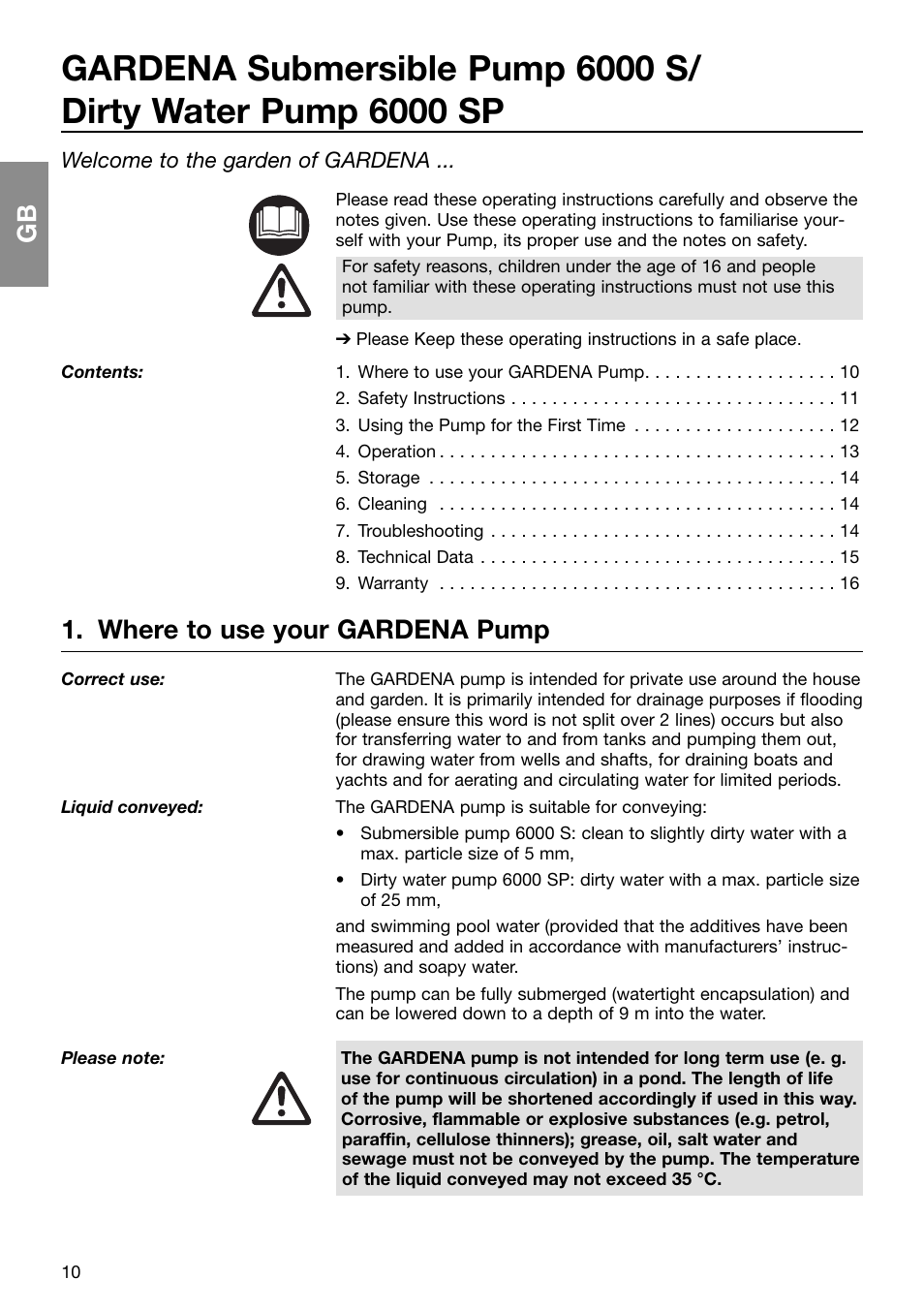 Where to use your gardena pump | Gardena 6000 SP User Manual | Page 2 / 12