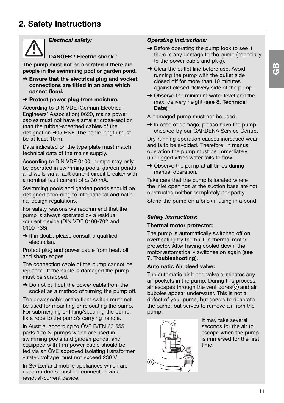 Gb 2. safety instructions | Gardena 6000 SP User Manual | Page 3 / 12
