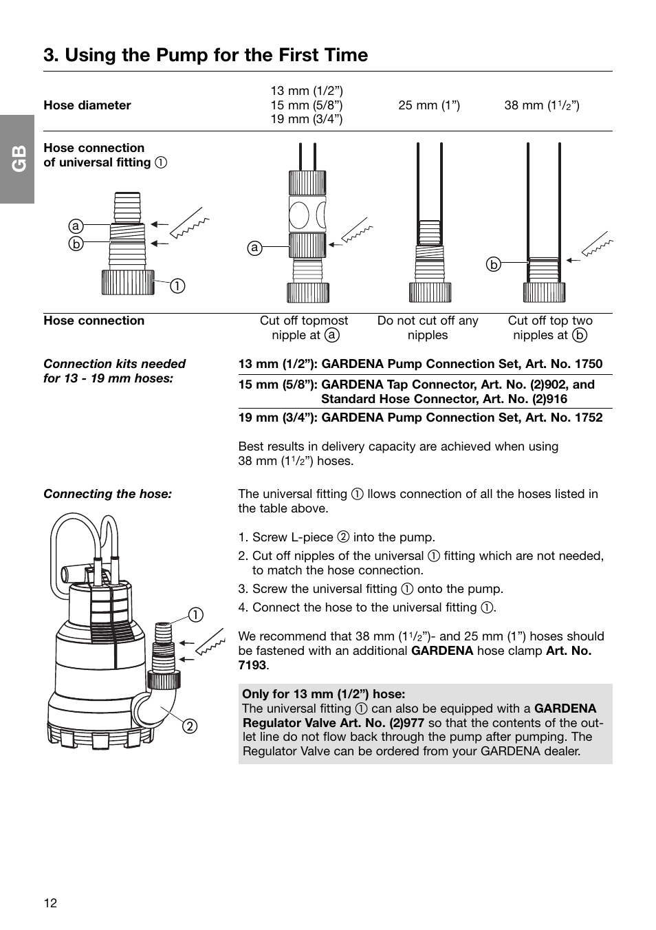 Using the pump for the first time | Gardena 6000 SP User Manual | Page 4 / 12