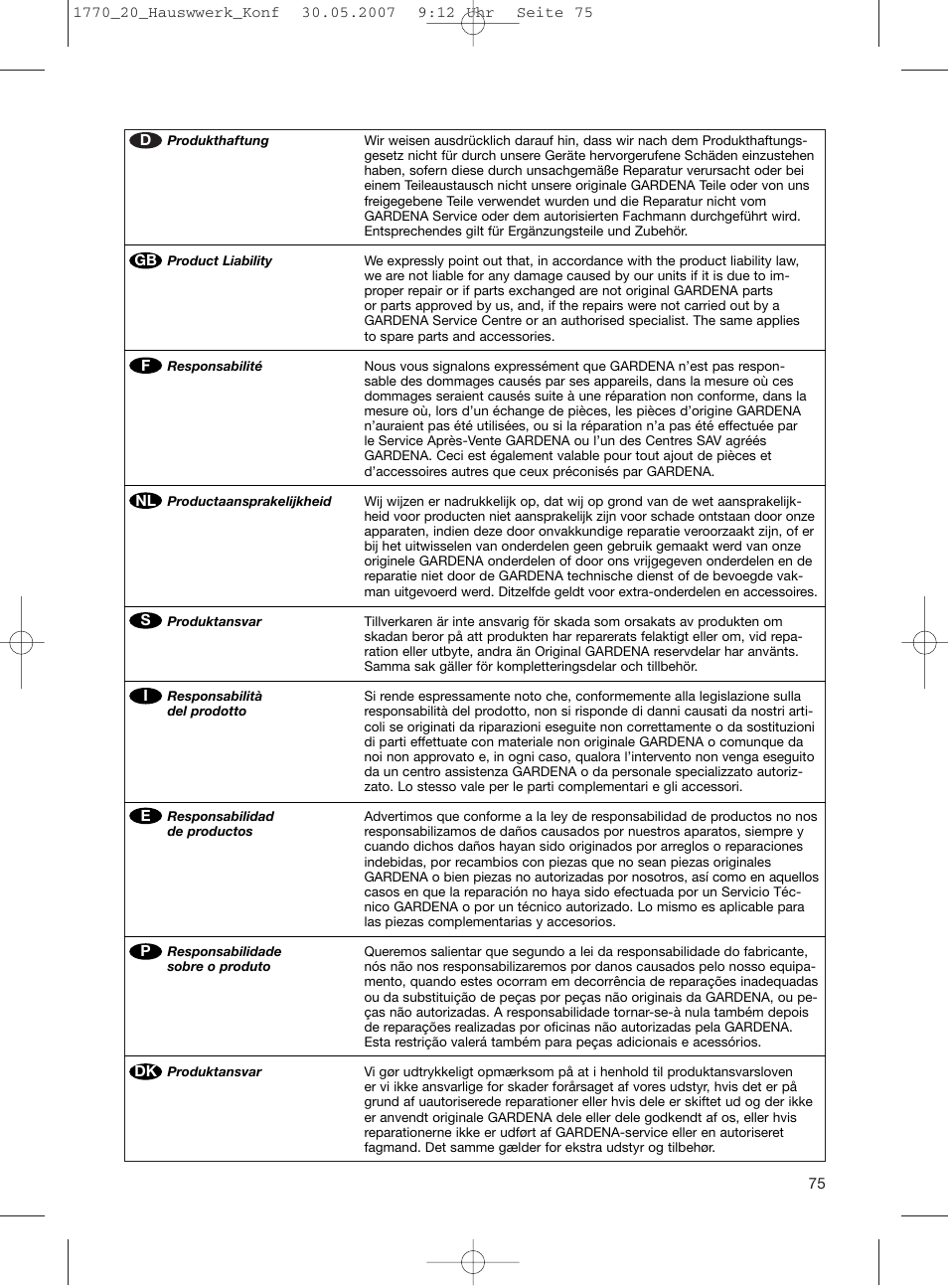 Gardena Pressure Tank Unit D-89070 Ulm User Manual | Page 10 / 13