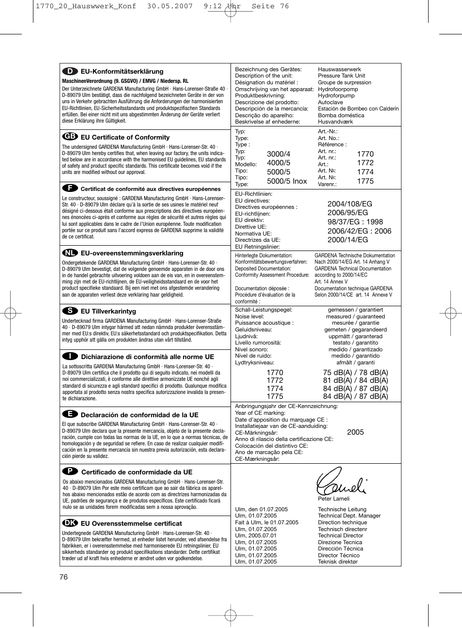 Gardena Pressure Tank Unit D-89070 Ulm User Manual | Page 11 / 13