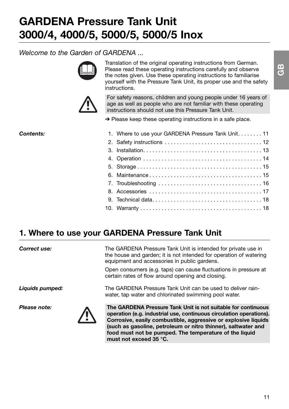 Where to use your gardena pressure tank unit | Gardena Pressure Tank Unit D-89070 Ulm User Manual | Page 2 / 13