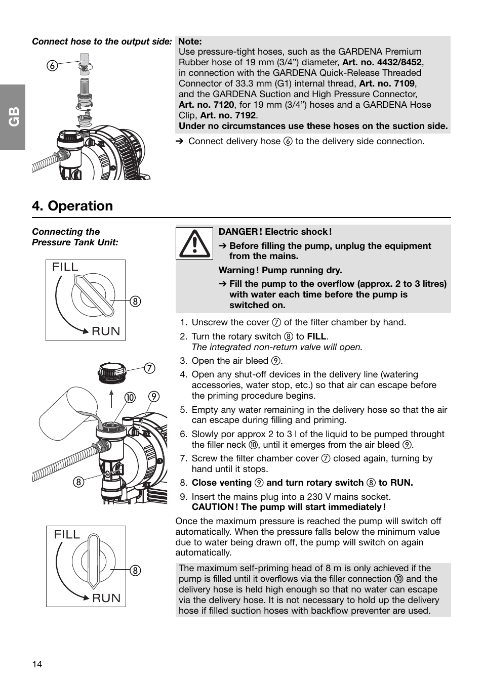 Operation | Gardena Pressure Tank Unit D-89070 Ulm User Manual | Page 5 / 13