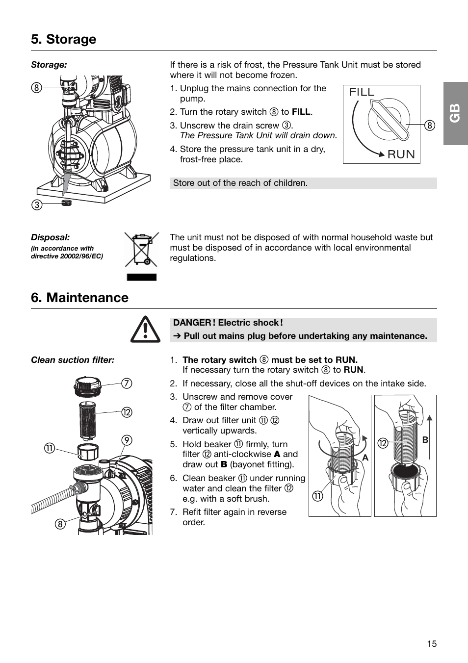 Gb 5. storage, Maintenance | Gardena Pressure Tank Unit D-89070 Ulm User Manual | Page 6 / 13