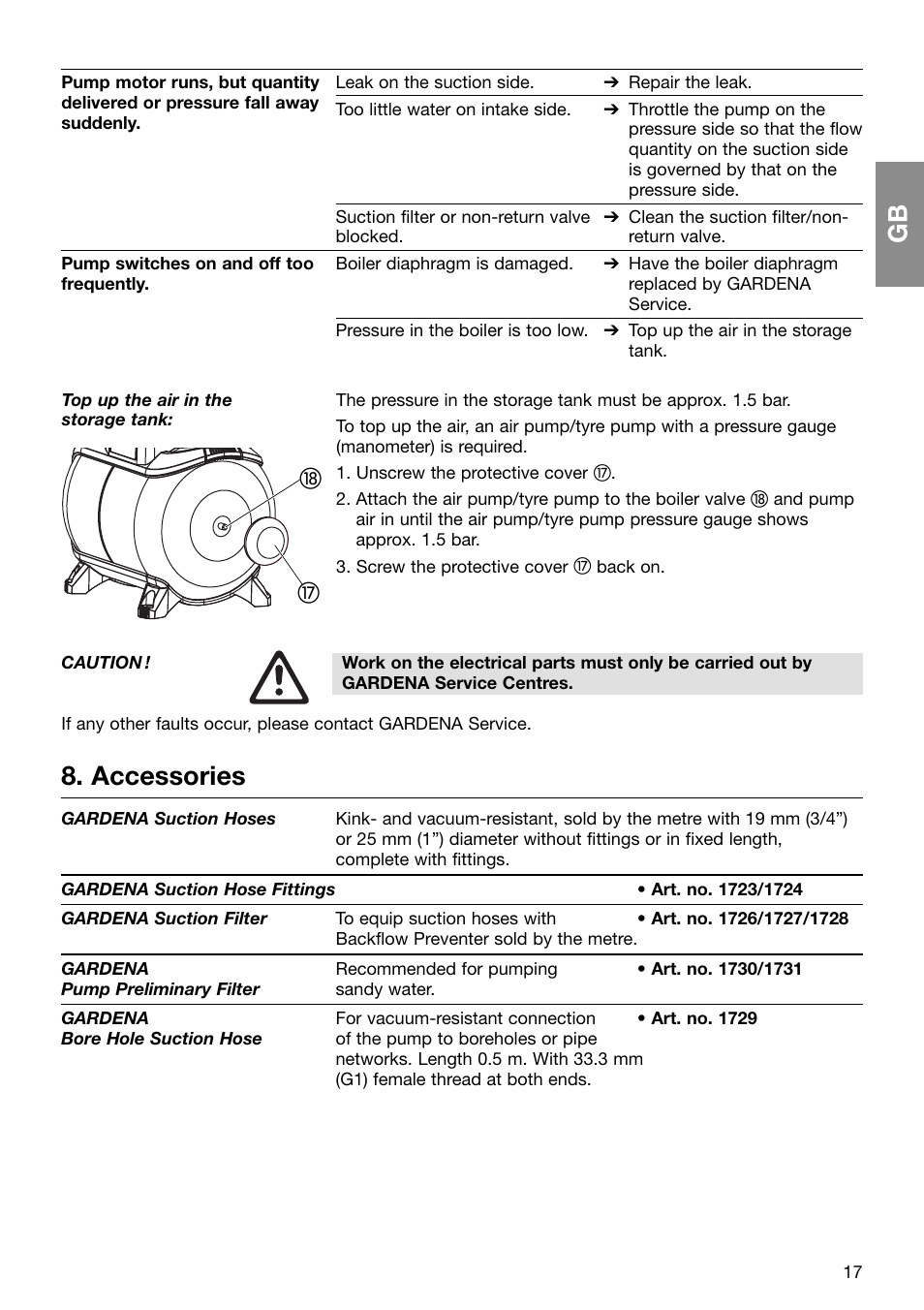 Accessories | Gardena Pressure Tank Unit D-89070 Ulm User Manual | Page 8 / 13