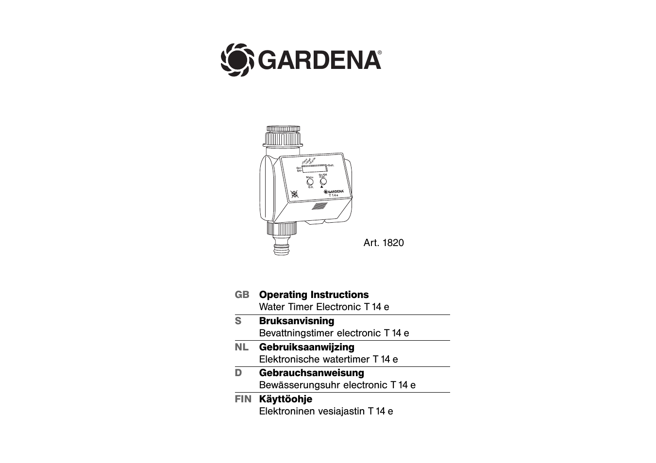 Gardena Water Timer Electronic T 14 e User Manual | 9 pages