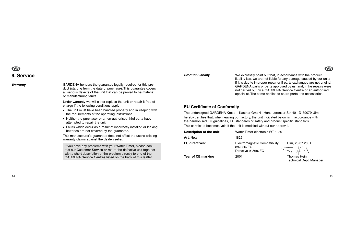 Gardena WT1030 User Manual | Page 8 / 10