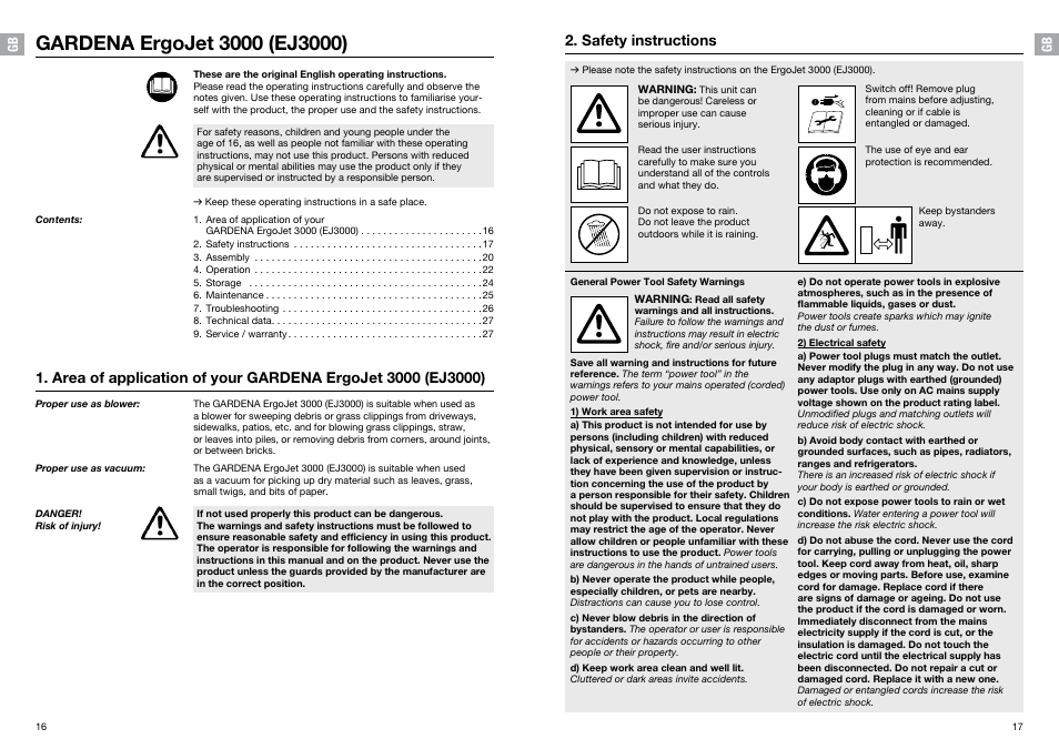 Safety instructions | Gardena ErgoJet EJ3000 User Manual | Page 2 / 10