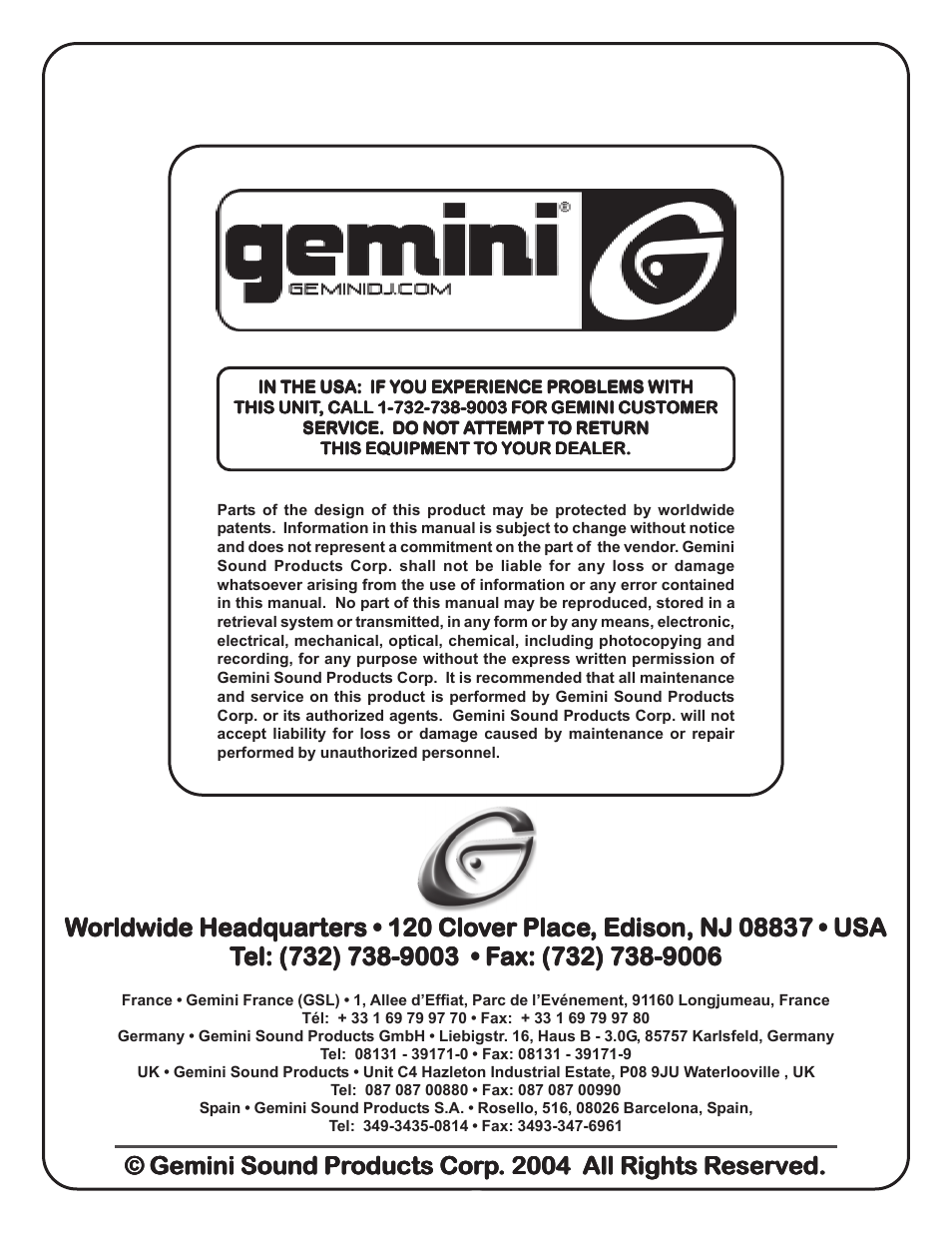 Gemini sound pr | Gemini CDX-402 User Manual | Page 12 / 12
