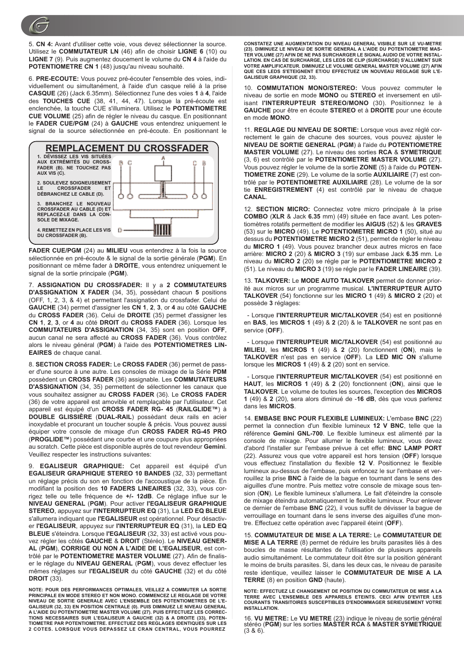 Remplacement du crossfader | Gemini PDM-01 User Manual | Page 16 / 20