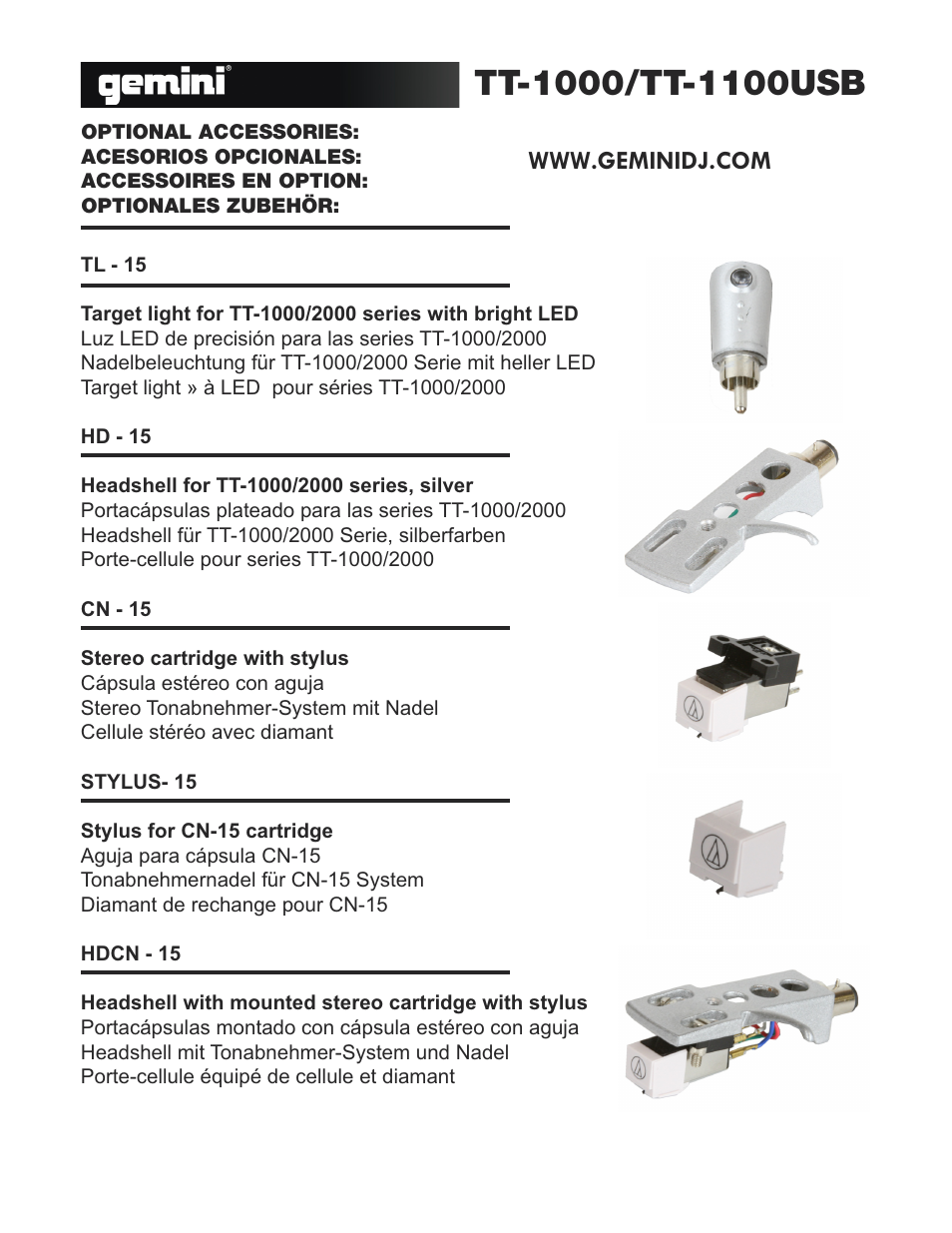 Gemini TT-1000 User Manual | Page 15 / 17