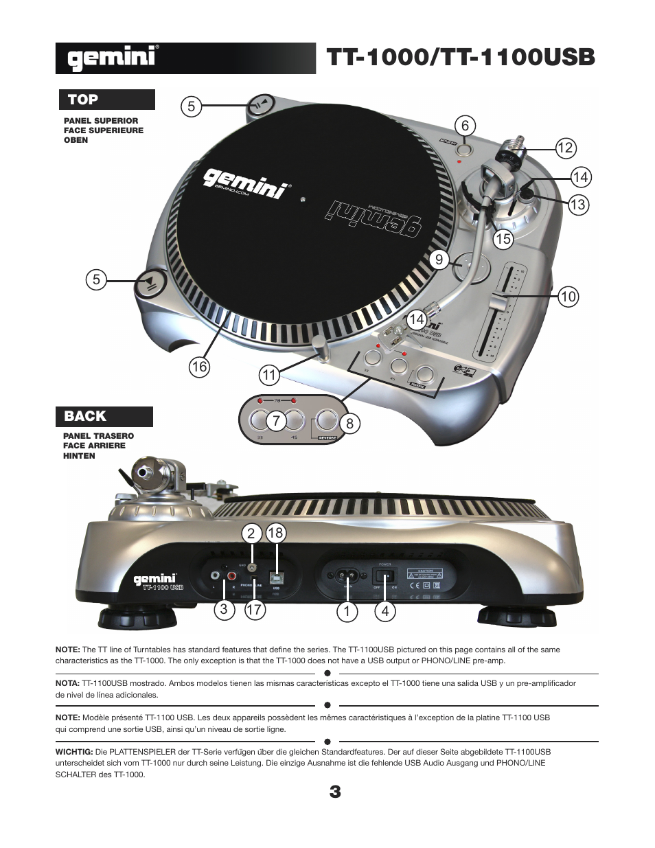Gemini TT-1000 User Manual | Page 3 / 17