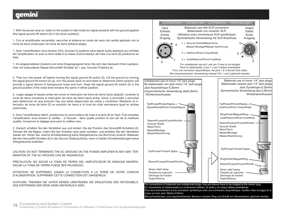 Connections and system control, Connections, Conexiones | Connexions, Verbindungen | Gemini XGA-5000 User Manual | Page 15 / 23