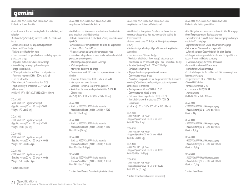 Gemini XGA-5000 User Manual | Page 21 / 23