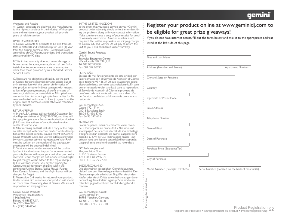 Gemini XGA-5000 User Manual | Page 22 / 23