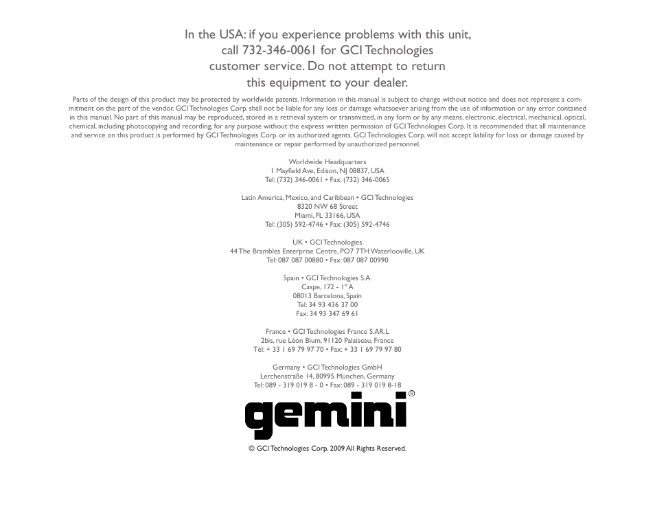 Gemini XGA-5000 User Manual | Page 23 / 23