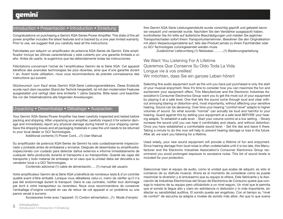 Gemini XGA-5000 User Manual | Page 5 / 23